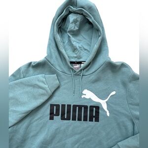 Puma Teal Color Men’s XXL Spell Out Hoodie Drawstrings Logo Athletic Comfortable